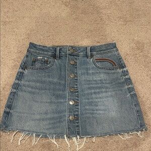 American Eagle Outfitters Blue Denim Mini Skirt with Rainbow Accent
